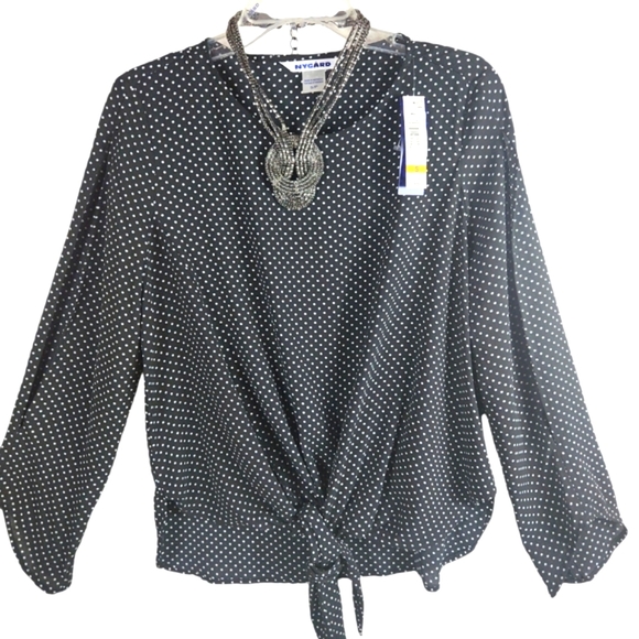 NWT, Nygard, Women's black top with white polka dots. Sz S/P - Picture 2 of 10